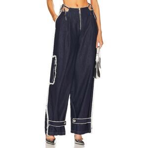 Ceren Ocak Low Blue Denim Waist Pleated Pant Size M